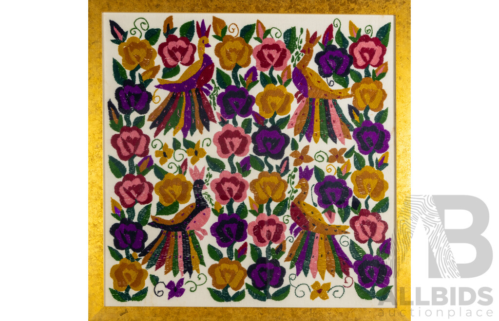 Artist Unknown, (20th Century), Song Birds with Flowers, Wonderful Vintage Wool Hand Embroidered Tapestry, 82 x 82 cm (frame)