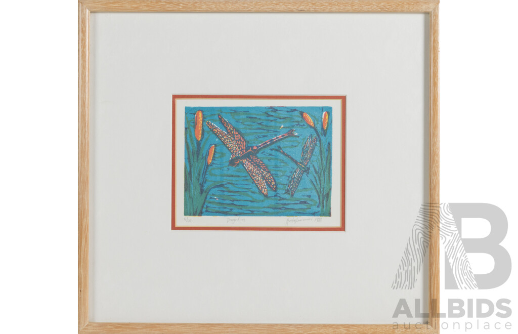 Haita Lemoven? (Signed Somewhat Indistinctly) (20th Century), Dragonflies (1988), Original Limited Edition Screen Print, 35 x 38 cm (frame)
