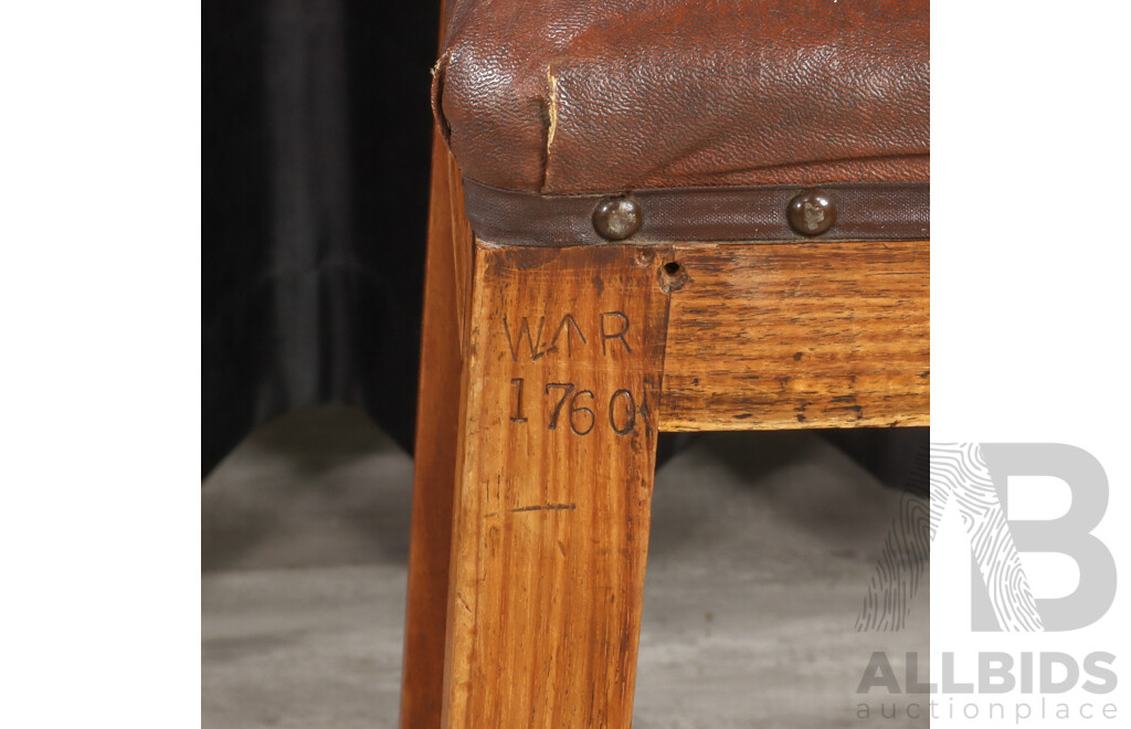 Vintage Oak Leather Top Stool