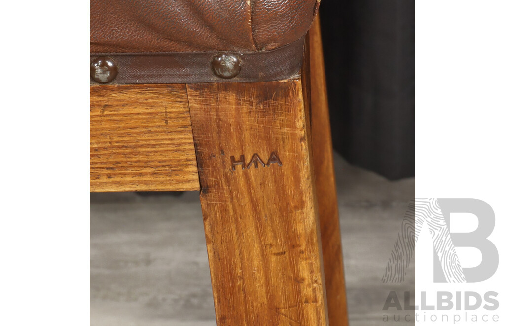 Vintage Oak Leather Top Stool