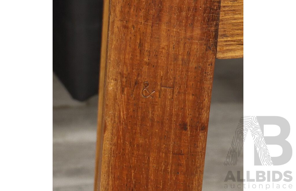 Vintage Oak Leather Top Stool