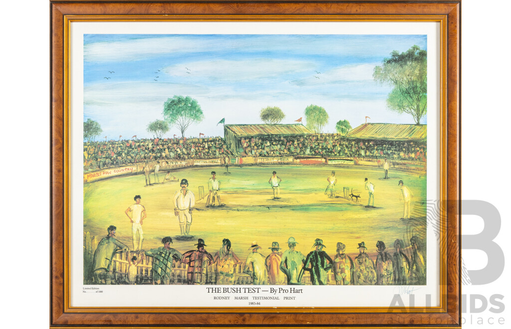 Pro Hart, (20th Century, Australian, 1928-2006), the Bush Test - Rodney Marsh Testimonial Print 1983-84, Limited Edition Signed Poster Print, 55H x 69W cm (frame)