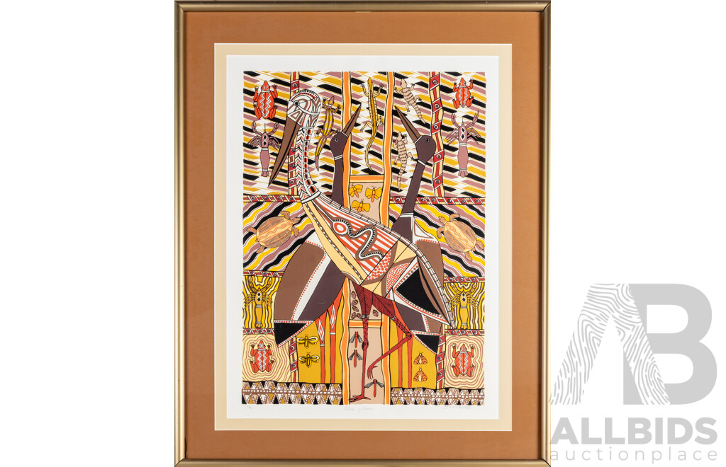 D. Gingingara, (20th Century, Indigenous-Australian, 1946-1999), Three Jabirus, Original Limited Editioned & Signed Screenprint, 99H x 79W cm (frame)