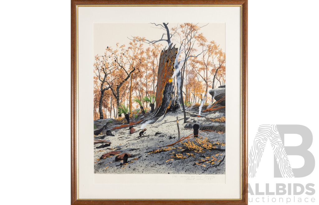 David Rose, (20th Century, Australian, 1936-2006), Burning the Stump, Somersby (1991), Original Editioned & Signed Screenprint Printed in Colours on Ivory Wove Paper, 90H x 77W cm (frame)
