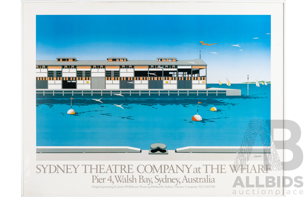 James Willebrandt (20th Century, Australian, 1950), Sydney Theatre Company at the Wharf (c1985), Commemorative Colour Poster Print After Willebrandt's Original, 67H x 90W cm (frame)