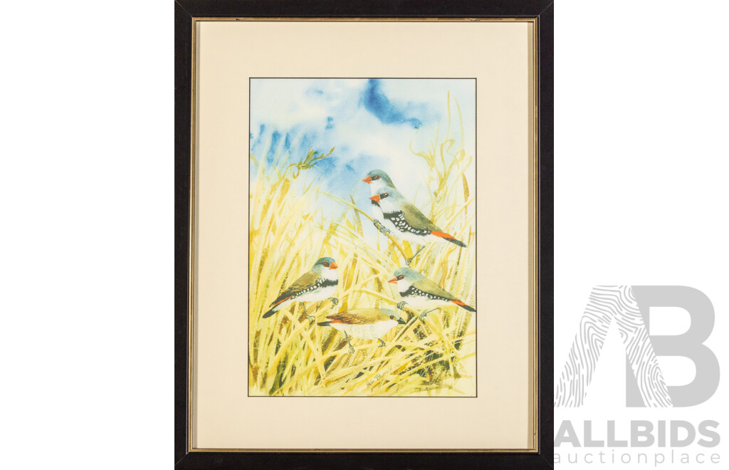 Helen Fitzgerald (20th Century, Australian, 1945-), Blue Wrens & Diamond Firetail Finches, Lovely Pair of Limited Editioned Prints of Original Watercolours, 62H x 50W cm (frames) (2)