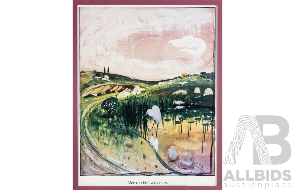 Brett Whiteley (Australian, 20th Century, 1939-1992), Marulan Birds with Rocks, Original Vintage Colour Poster Print After Original Circa 1980, 81H x 63W cm (frame)