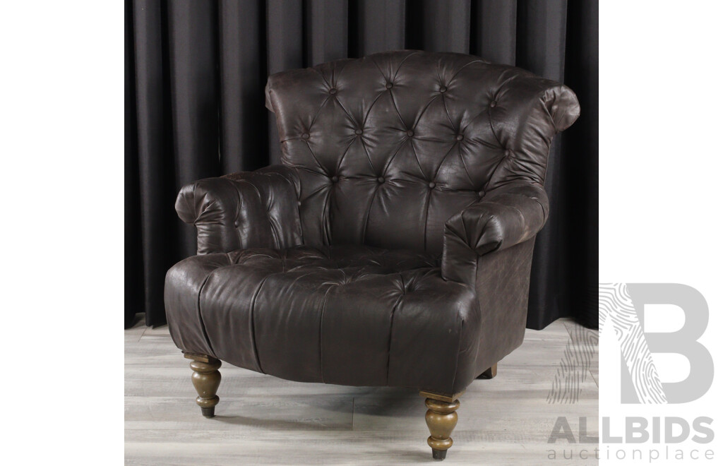 Vintage Buttoned Back Leather Armchair