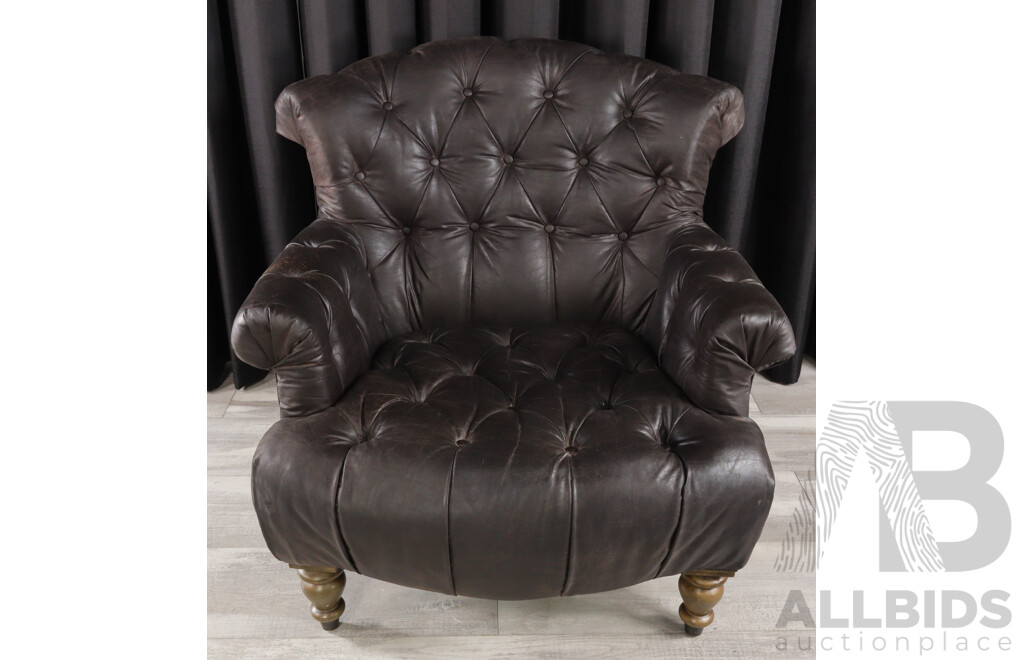 Vintage Buttoned Back Leather Armchair