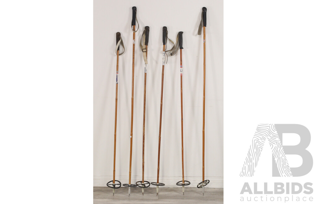 Collection of Six Vintage Bamboo Ski Stocks