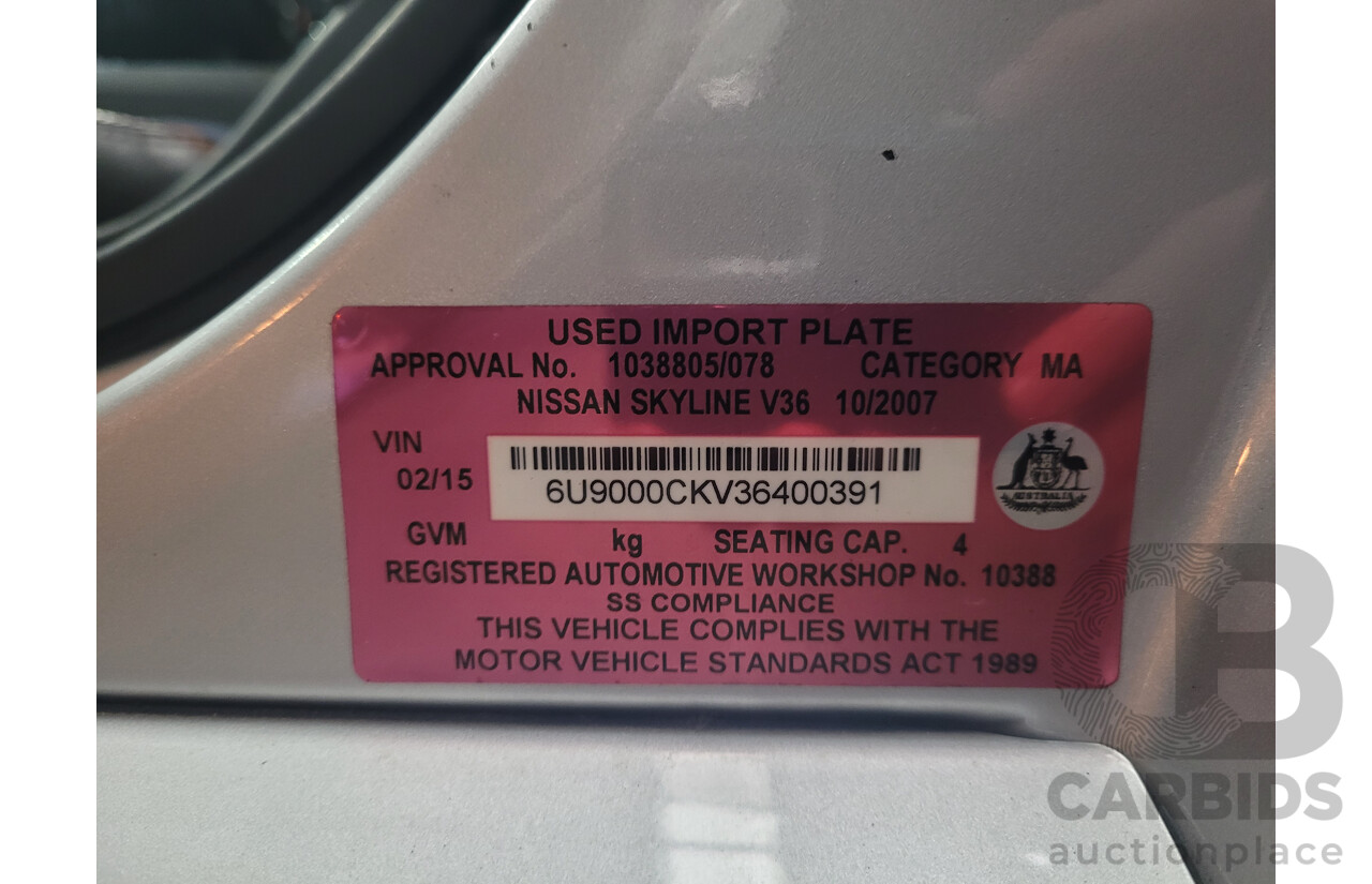 10/2007 Nissan Skyline 370GT SP 2D Coupe Liquid Metal Grey Metallic V6 3.7L