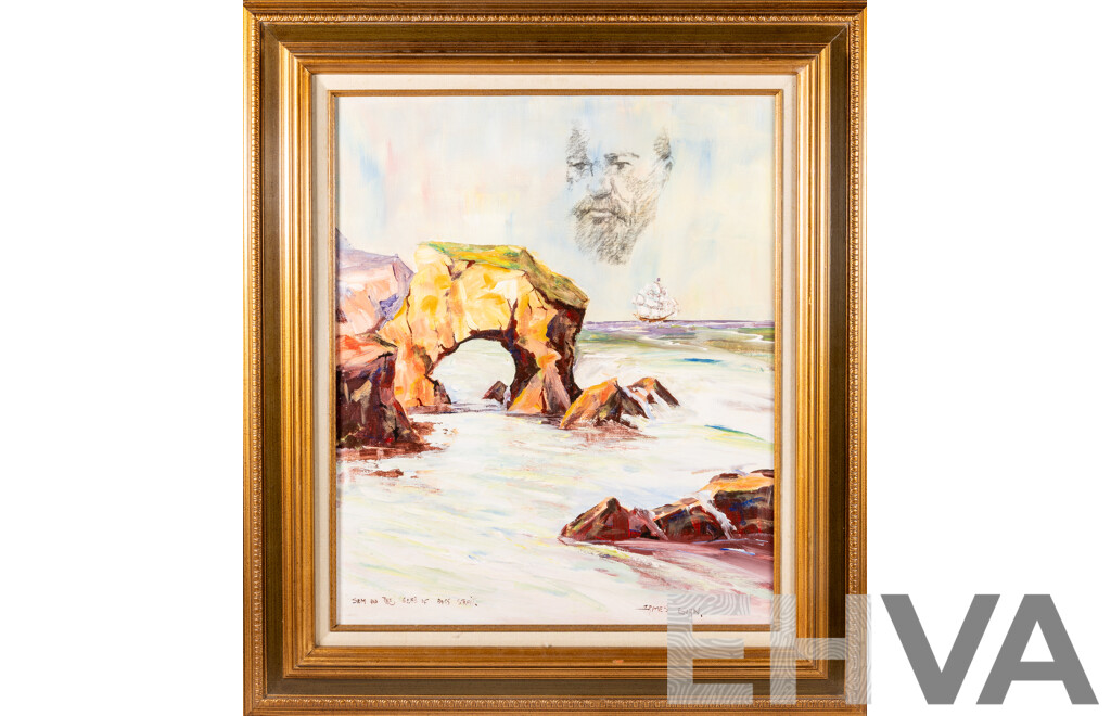 James Egan, (20th Century, Australian, 1929-2017), Sam And The Seas of Bass Strait, Original Vintage Oil on Canvas Board, 82 x 72 cm (frame)