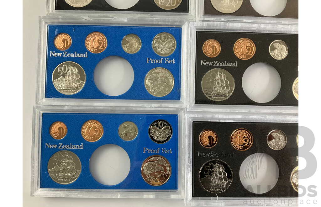 Twelve New Zealand Proof Coin Sets, All Lacking One Dollar Coin, 1976, 1979, 1980, 1981(2) 1982(2) 1984, 1985, 1987(2) 1997