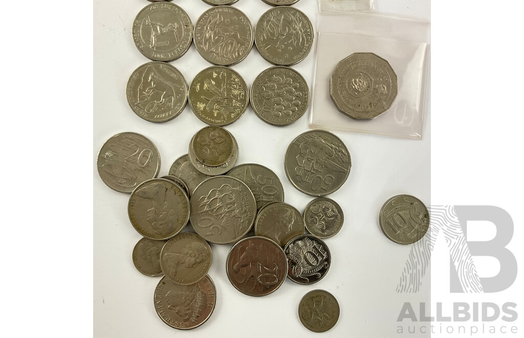 Thirteen Australian Commemorative Twenty Cent Coins Including 2003 Volunteers, 2001 Federation with 2016 Fifty Years of Decimal Currency Fift, Ten and Five Cent with Various Five Ten and Twenty Cents