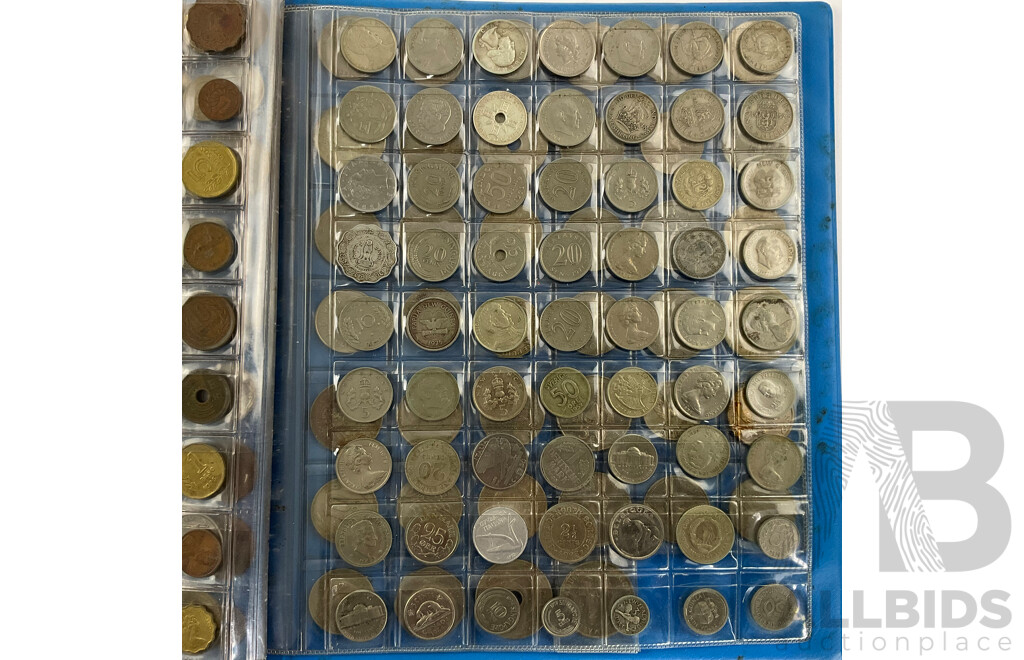 Album of International Coins Including New Zealand, New Caladonia, Fiji, UK, Italy, PNG and More - Approximately 292