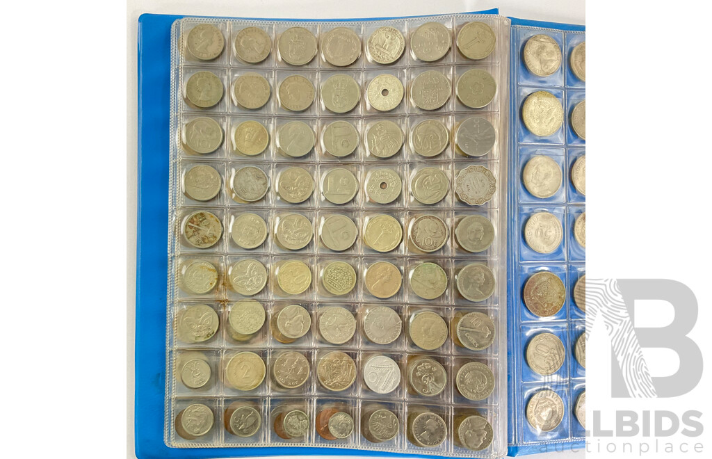 Album of International Coins Including New Zealand, New Caladonia, Fiji, UK, Italy, PNG and More - Approximately 292