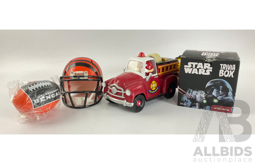 Star Wars Trivia Box, M&Ms Fire Truck and Cincinnati Mini Helmet and Ball