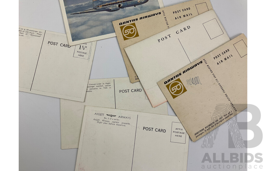 Collection of Early Australian Aviation Post Cards Including Ansett, Qantas, Australian National Airways