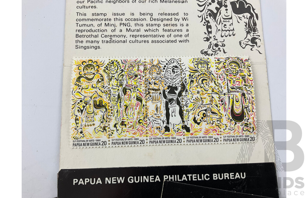 Seven Papua New Guinea 1980 Festival of Arts Souvenir Stamp Packs