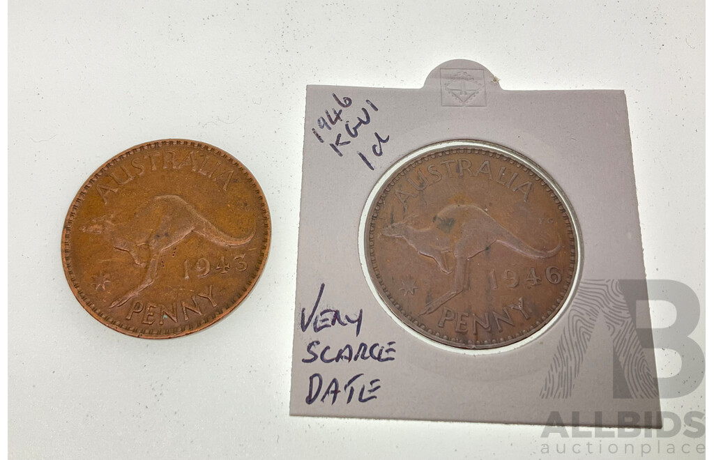 Australian KGVI 1946 and 1943 Pennies