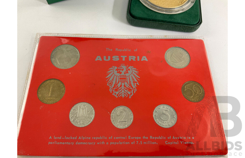 Australian RAM 1988 Bicentennial Commemorative Medallion and Austrian 1980's UNC Coin Set
