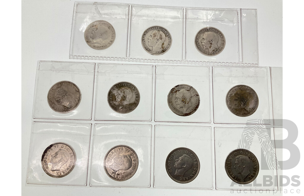 Collection of United Kingdom Silver Threepence Including 1914, 1918, 1919, 1931, 1934, 1935, 1936, 1939, 1940, 1941(2)