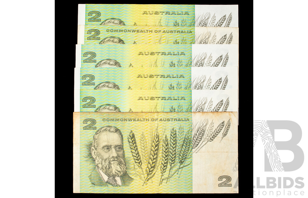 Australian Two Dollar Notes 1967 Coombs/Randall, 1968 Phillips/Randall, 1985 Johnston/Fraser R82 R83 R89