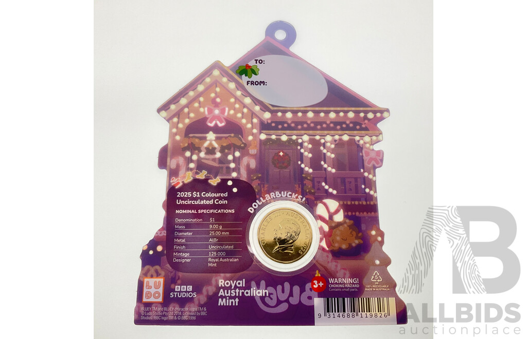 Australian RAM 2025 KCIII UNC Commemorative One Dollar Coin, Christmas Bluey Buck