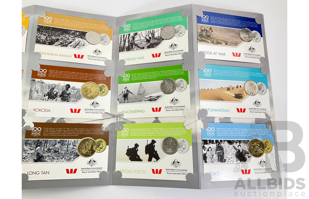 Australian RAM 2016 ANZAC to Afghanistan Ten Twenty Cent, Four Twenty Five Cent Coin Collection