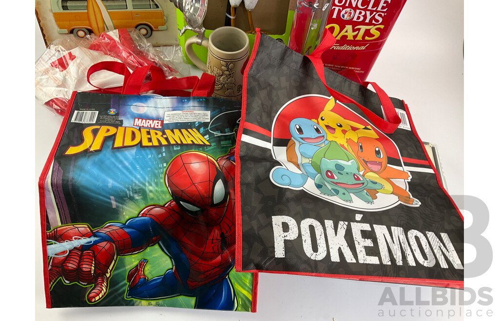 Collection of Collectables Villeroy & Boch, Tin Signs and Rooster, Money Tins, Pop Bags, Barbie Sparkle Lamp