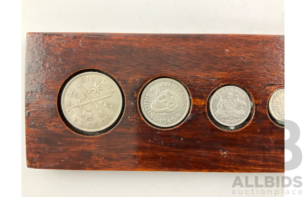 Australian KGVI Predecimal Coin Set Including 1951 Silver Commemorative Florin and 1942D Silver Sixpence