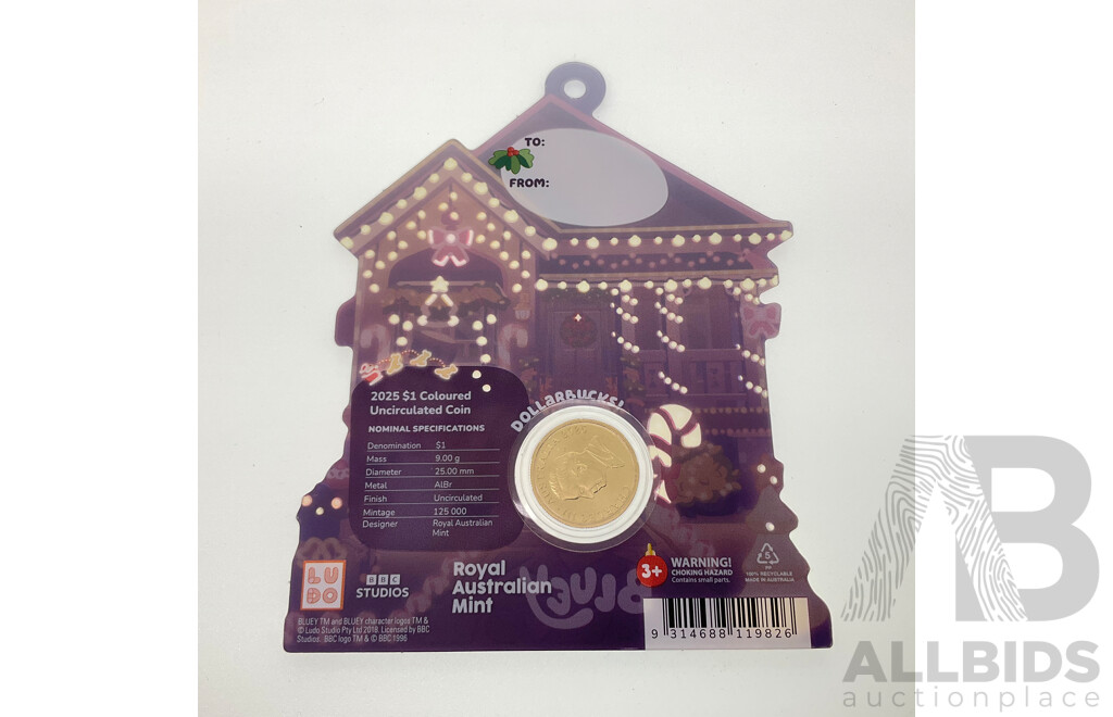 Australian RAM 2025 UNC Commemorative One Dollar Coin, Christmas Bluey Buck