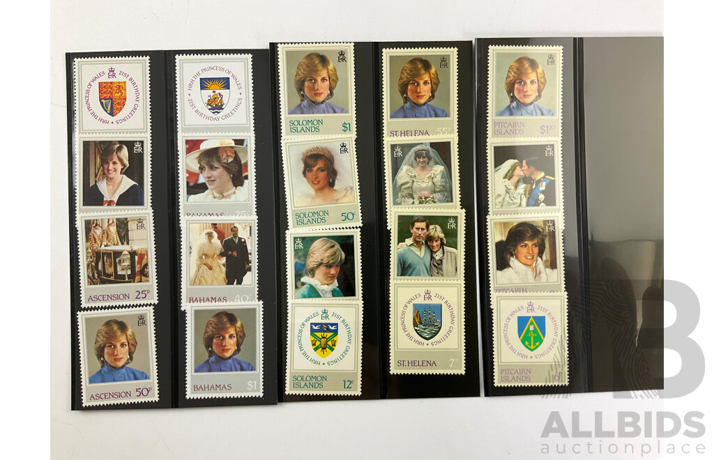 Commonwealth Countries 1982 HRH Princess of Wales Twenty First Birthday Mint Stamp Album and Niue 2017 Year of the Rooster Coin