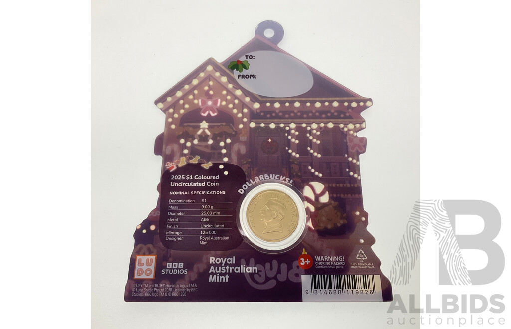 Australian RAM 2025 UNC Commemorative One Dollar Coin, Christmas Bluey Buck