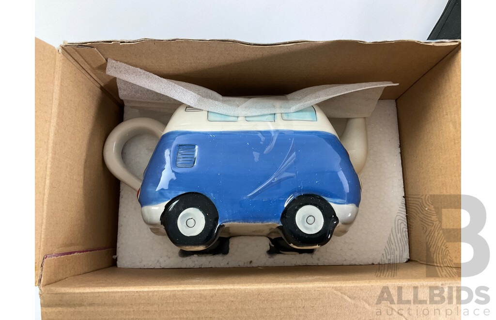 Boxed Trump Card Game, Boxed Avanti Cookie Press, Boxed VW Camper Van Tea Pot, Imperial Silver Plate Tea Pot, Vintage Country Life Cigarettes Tin, Seltmann Germany Tea Cup and Saucer, Leather Liverpool Coasters