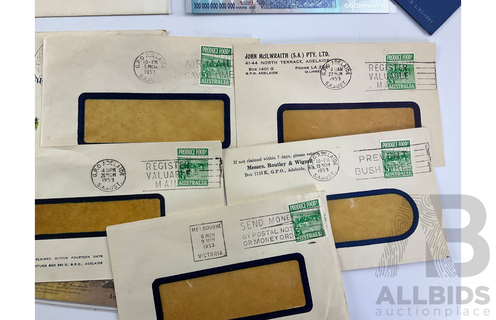 Australian 1968 One Dollar Note, Coombs/Randall, Australian and Singapore Phonecards 1950's Message Cancel Stamped Envelopes, Nauru and Canada First Day Covers, Zimbawe Novelty Banknote