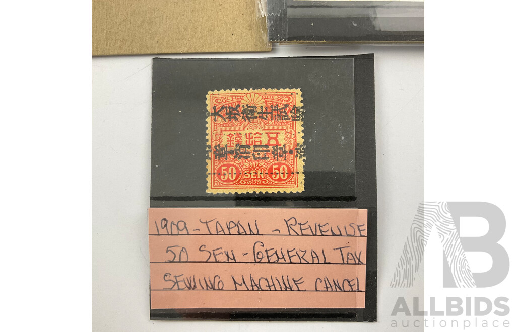 USA Mint Stamp Sheet, Four Cent Dag Hammarskjold, Collection of Air Mail Stamps, Japan 1909 Revenue Stamp