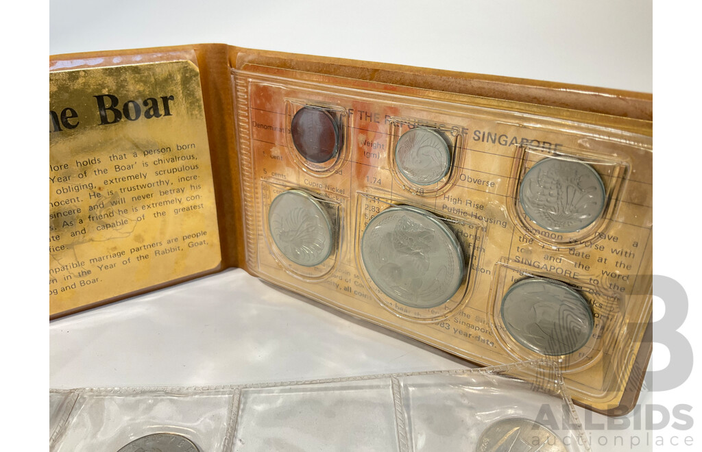 Singapore 1983 UNC Coin Set, Samoa 1984 UNC One Dollar, Seven Italian UNC Coins