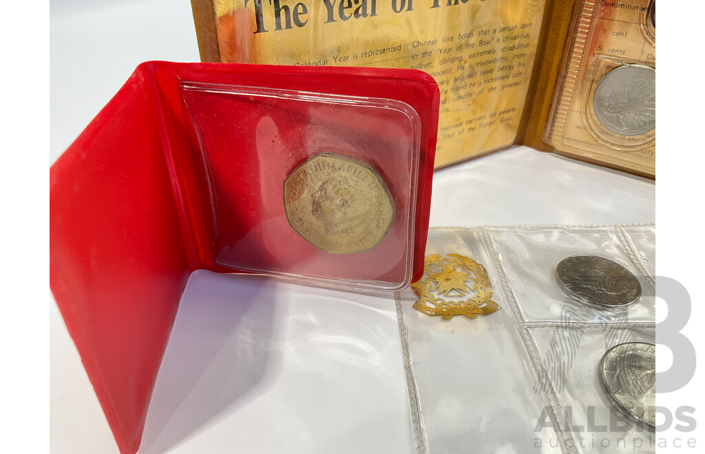 Singapore 1983 UNC Coin Set, Samoa 1984 UNC One Dollar, Seven Italian UNC Coins