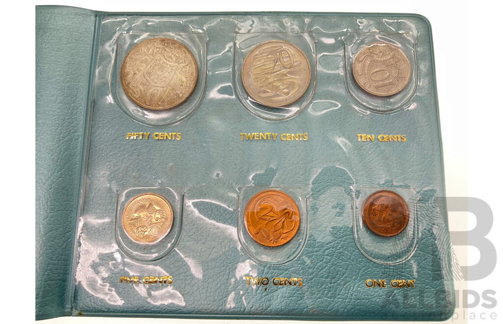 Australian 1966 Hendo First Issue Decimal Currency Souvenir Coin Album with 1966 Silver Round Fifty Cent .800