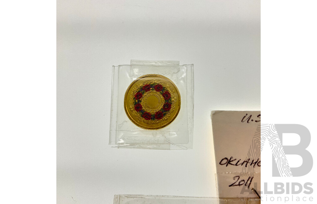 Australian 2025 Two Dollars, Remembering WW2 Eighty Years, Twelve USA Commemorative State Quarters Spanning 1999 to 2011 and New Zealand 2018 Fifty Cent, Armistice Century