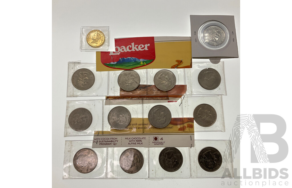 Australian 2025 Two Dollars, Remembering WW2 Eighty Years, Twelve USA Commemorative State Quarters Spanning 1999 to 2011 and New Zealand 2018 Fifty Cent, Armistice Century