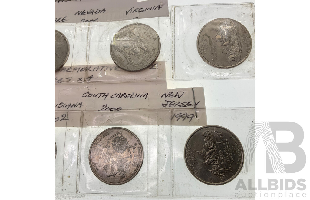 Australian 2025 Two Dollars, Remembering WW2 Eighty Years, Twelve USA Commemorative State Quarters Spanning 1999 to 2011 and New Zealand 2018 Fifty Cent, Armistice Century