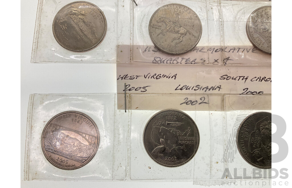 Australian 2025 Two Dollars, Remembering WW2 Eighty Years, Twelve USA Commemorative State Quarters Spanning 1999 to 2011 and New Zealand 2018 Fifty Cent, Armistice Century