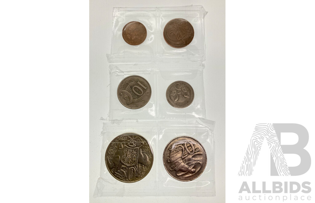 Australian 1966 Coin Set Including Round Silver Fifty Cent Coin .800