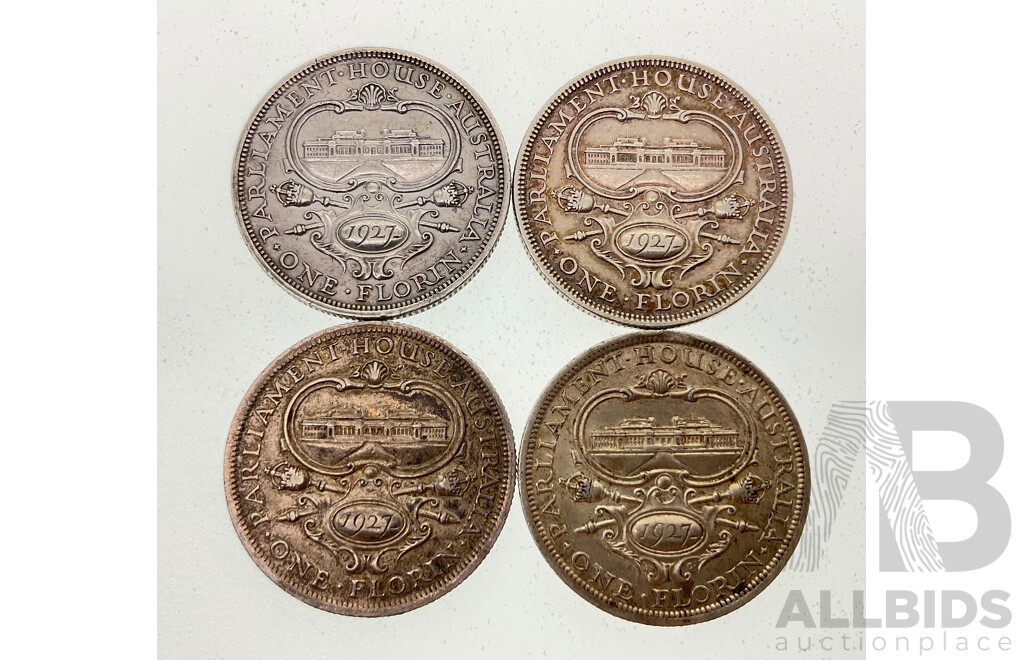 Four Australian 1927 KGV Silver Florins, Commemorative Canberra .925