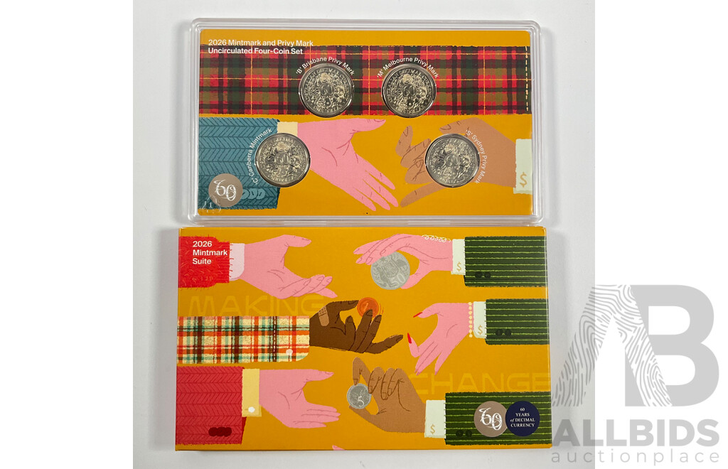 Australian RAM 2026 Four UNC One Dollar Coin Set, Sixty Years of Decimal Currency, Privy Marks