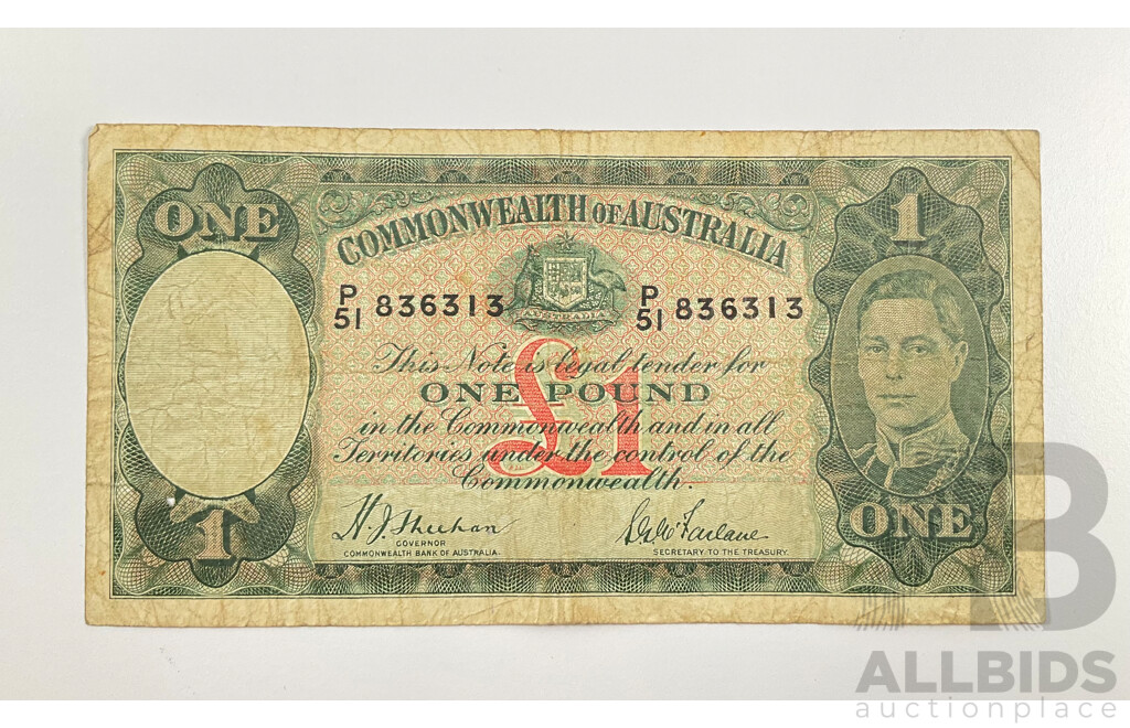 Australian 1938 One Pound Note, Sheehan/MacFarlane R29, P51 836313