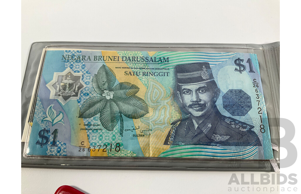 New Zealand RAM 1970 Coin Set, Royal Visit, 1965 Last Predecimal Coin Set, Brunei 1990's Souvenir Coin, Note, Stamp Set