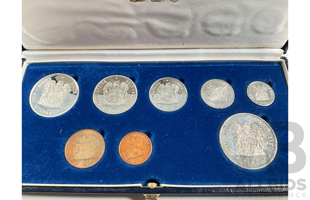 South Africa 1984 Eight Proof Coin Set, Including Silver One Rand Coin .800
